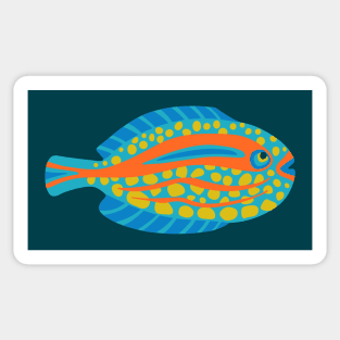 TROPICAL ZONE SINGLE SPOTTED FISH Coral Reef Undersea Ocean Sea Creatures in Bright Multi-Colours on Dark Teal Blue - UnBlink Studio by Jackie Tahara Sticker